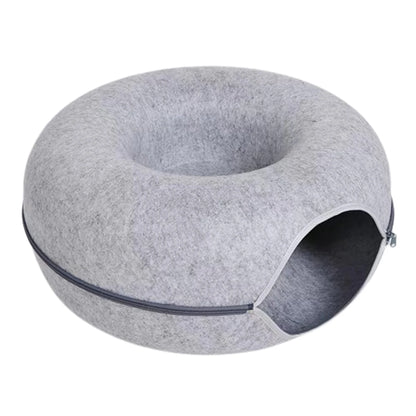 Felt Donut Cat Bed – Warm Hideaway & Interactive Tunnel for Cats
