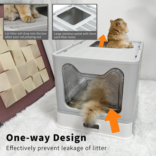 Bingopaw Stainless Steel Cat Litter Box – Front Entry & Top Exit Design