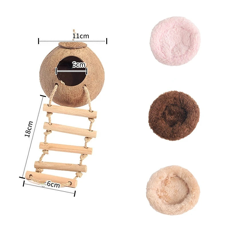 Coconut Hideaway – Natural Wooden House for Small Pets