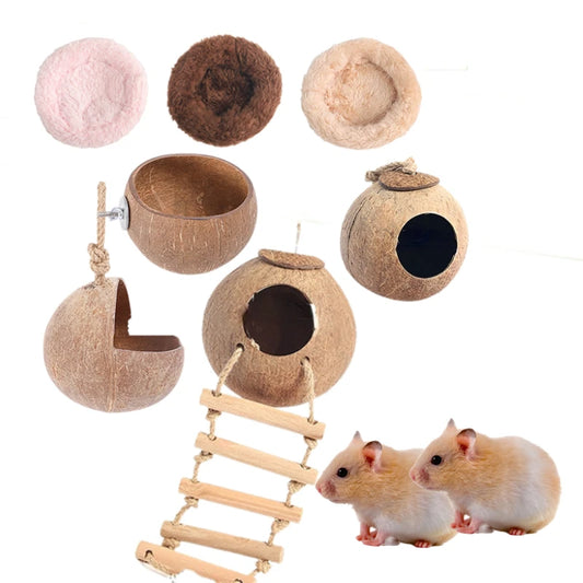 Coconut Hideaway – Natural Wooden House for Small Pets