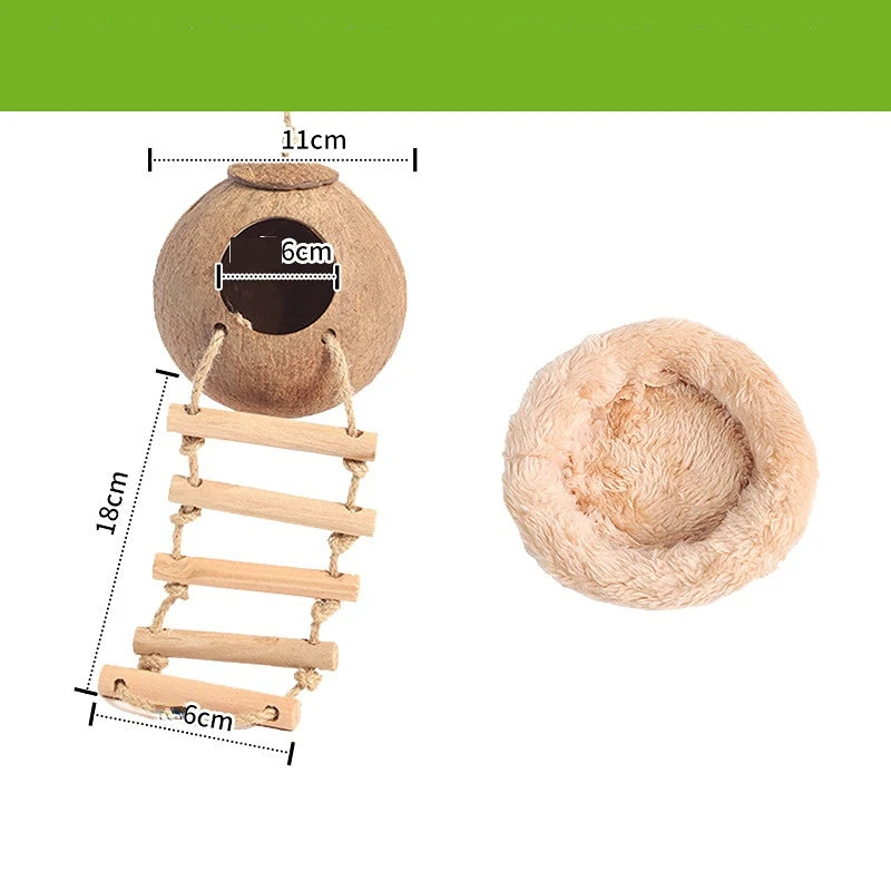 Coconut Hideaway – Natural Wooden House for Small Pets