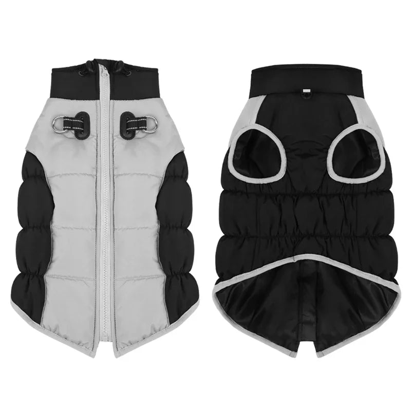 XL-6XL Zipper Dog Winter Warm Dog Coat Jacket Reflective Fleece Dog Cold Weather Vest with Leash D Rings for Medium Large Dogs
