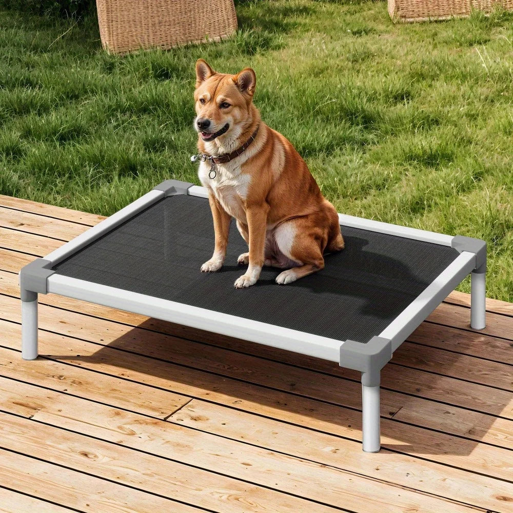 32" Heavy-Duty Chew Resistant Elevated Dog Bed, Durable Aluminum Frame Cooling Cot with Reinforced Textilene Mesh