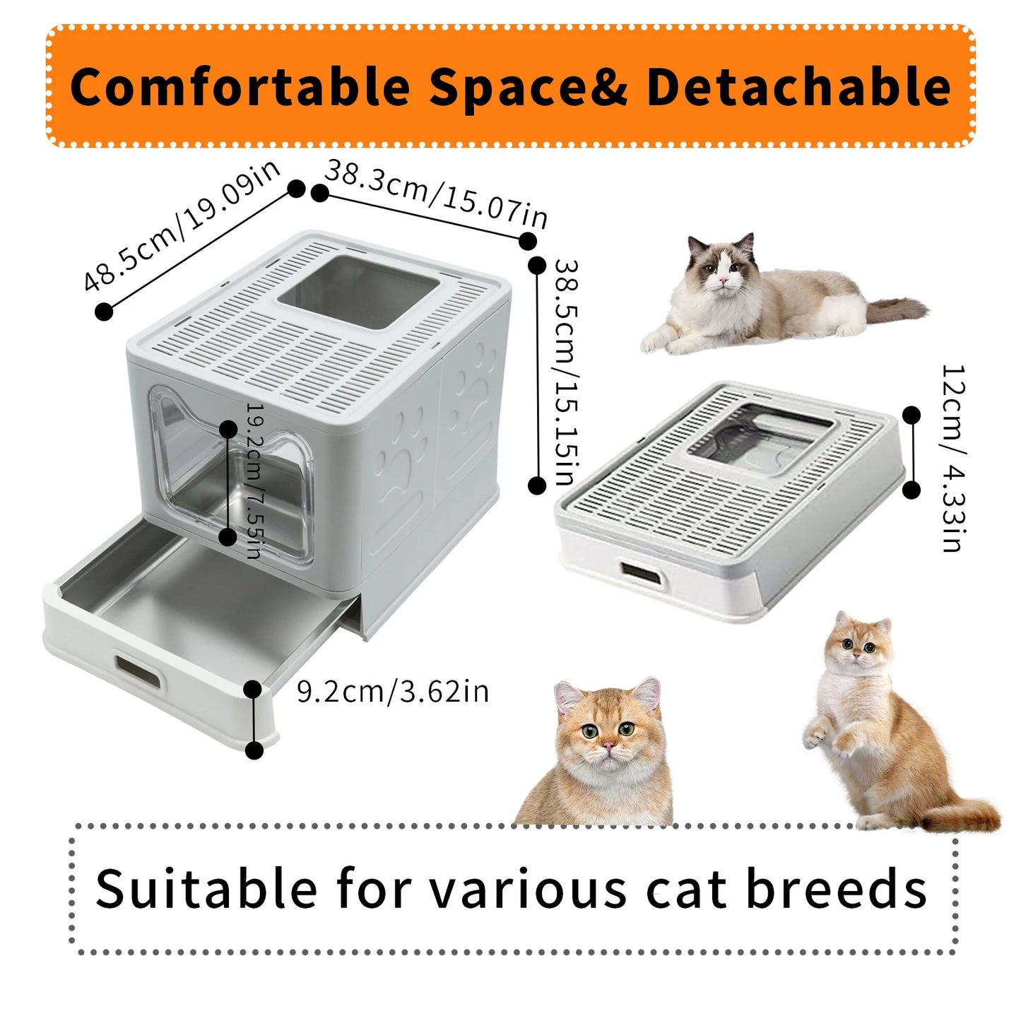 Bingopaw Stainless Steel Cat Litter Box – Front Entry & Top Exit Design