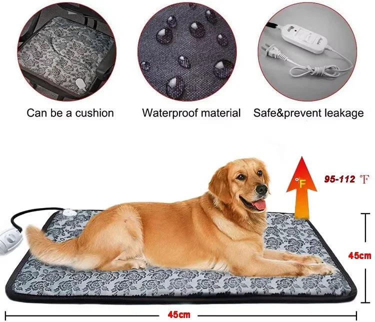 Dog Heated Mat Pet Temperature Adjustable Dog Heating Pad Waterproof Electric Heating Pad Timer Dog Sleeping Supply Waterproof