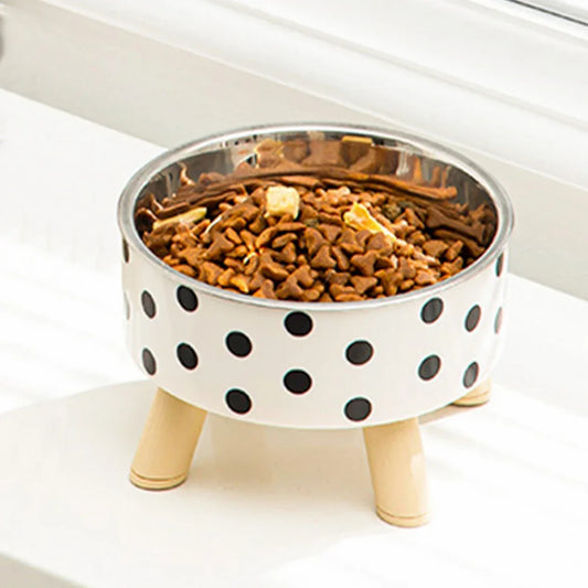 Pet Cat and Dog Bowl Polka-dot Plaid Stainless Steel Anti-slip Easy To Clean Indoor and Outdoor Pet Products Pet Supplies