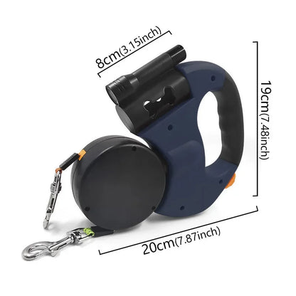 3in1 Double Head Automatic retractable Dog leash Flashlight Poop Bag Dispenser Reflective Pet Cat Extendable Puppy Traction Rope