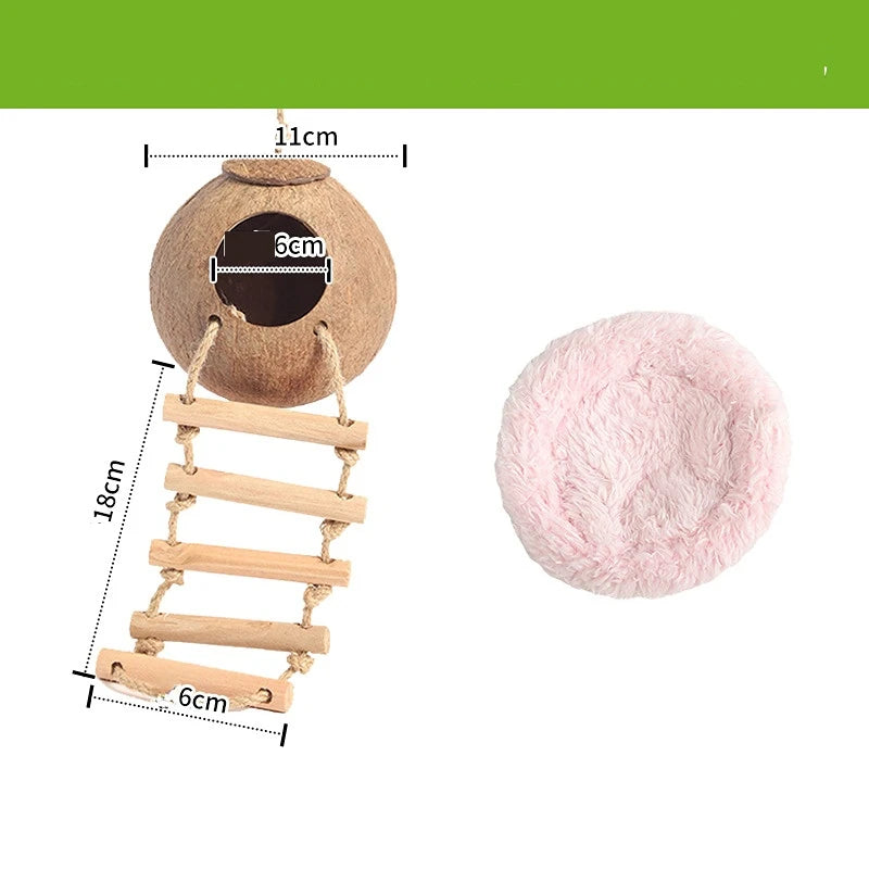Coconut Hideaway – Natural Wooden House for Small Pets