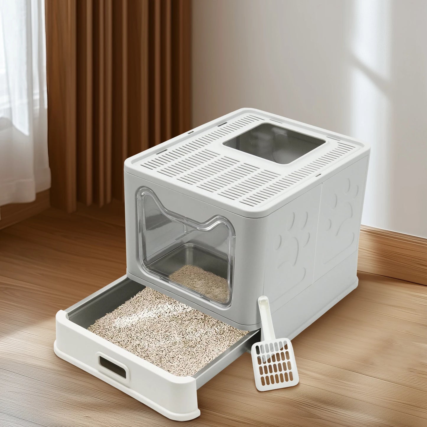 Bingopaw Stainless Steel Cat Litter Box – Front Entry & Top Exit Design