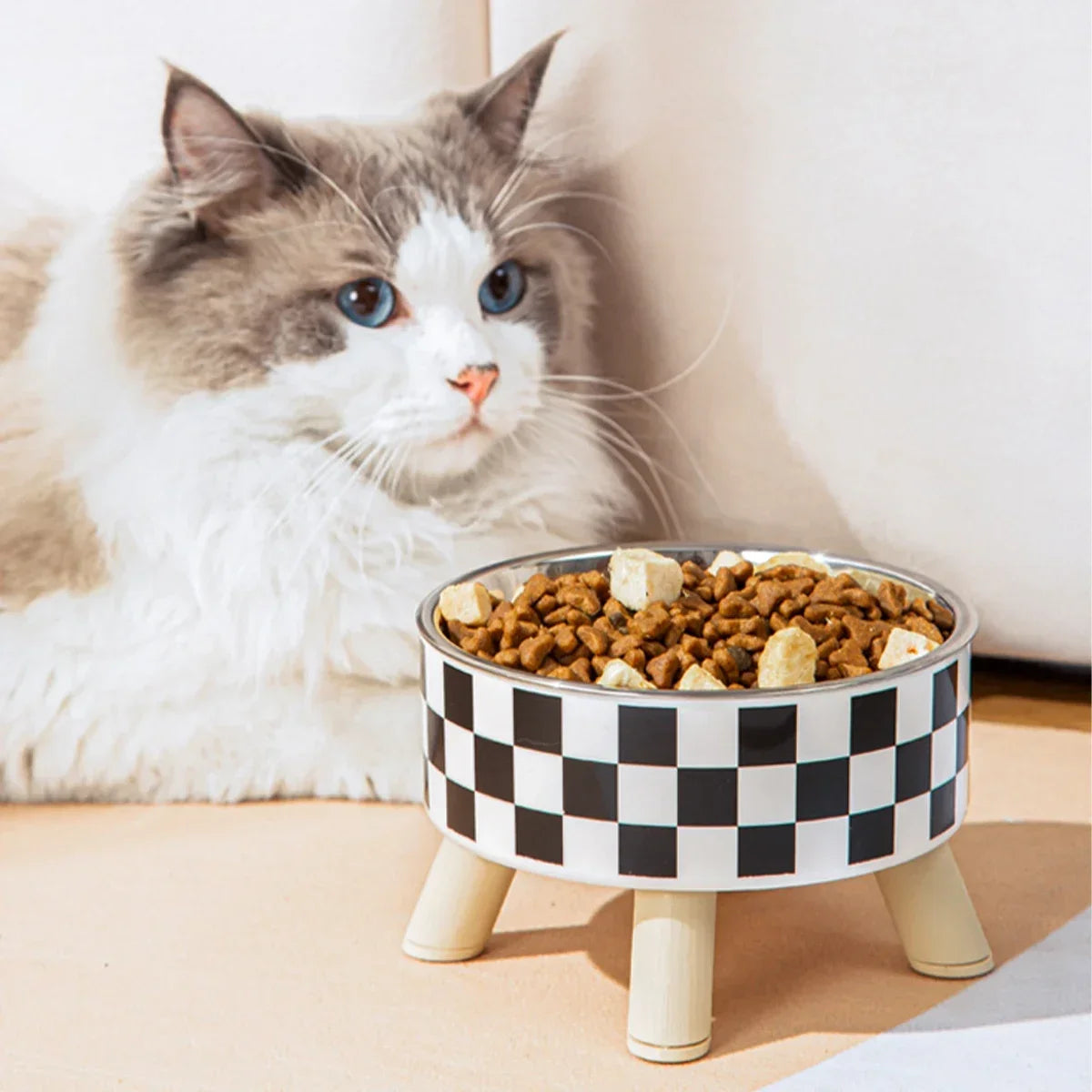 Pet Cat and Dog Bowl Polka-dot Plaid Stainless Steel Anti-slip Easy To Clean Indoor and Outdoor Pet Products Pet Supplies