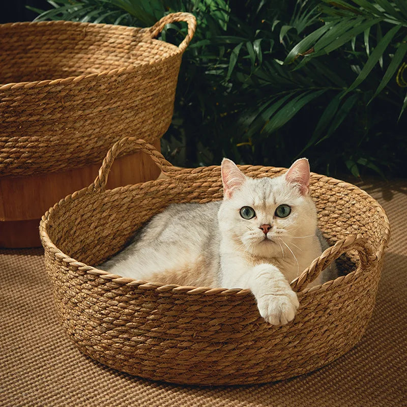 OUZEY Rattan Weaving Pet Bed – Cool, Comfortable, and Stylish