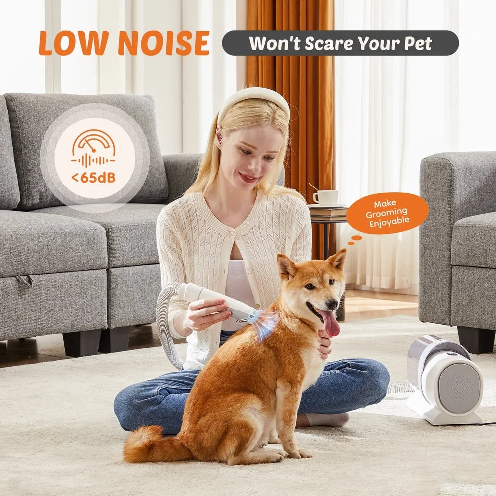 Powerful Pet Grooming Vacuum 10kPa Suction Hair Removal Kit Ultra Quiet 65dB 2.5L Dust Bin 8 Comb Attachments