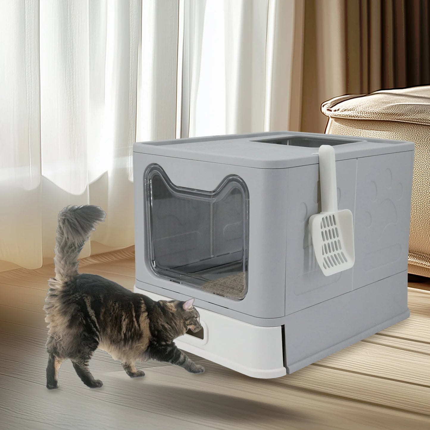 Bingopaw Stainless Steel Cat Litter Box – Front Entry & Top Exit Design