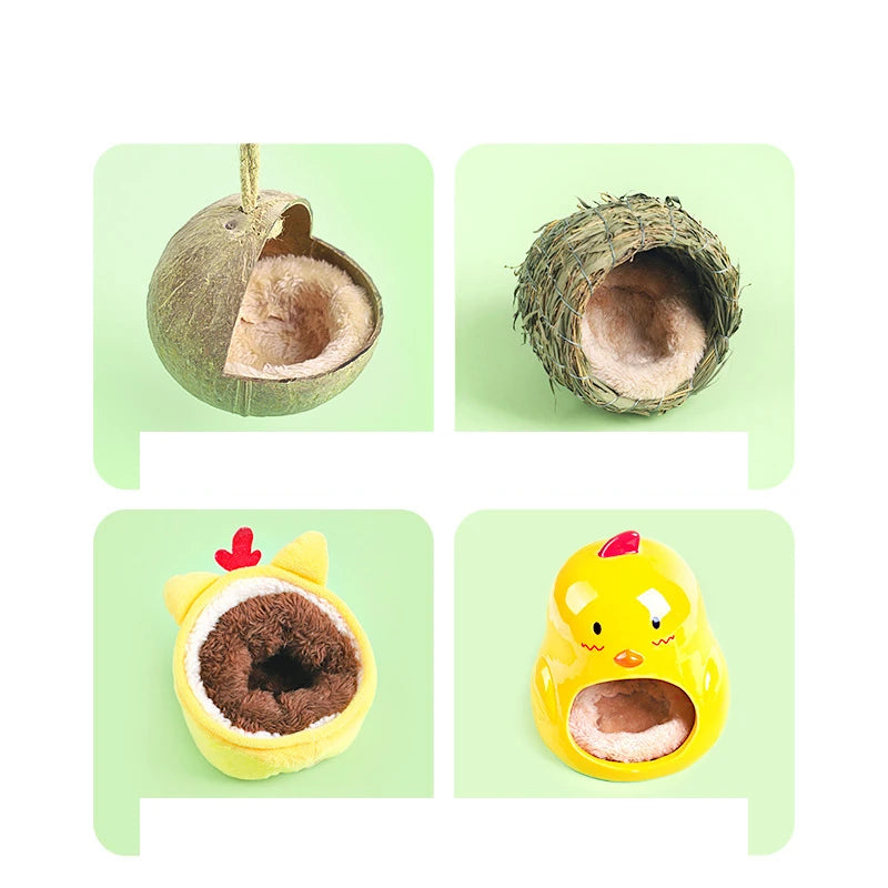 Coconut Hideaway – Natural Wooden House for Small Pets