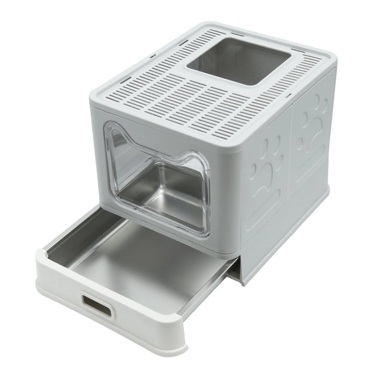 Bingopaw Stainless Steel Cat Litter Box – Front Entry & Top Exit Design