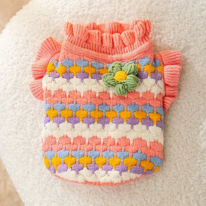Embroidered Tulips Dog Clothes Pet Knit Sweater Poodle Pullover Puppy Warm Winter Clothes Bichon Christmas Gift