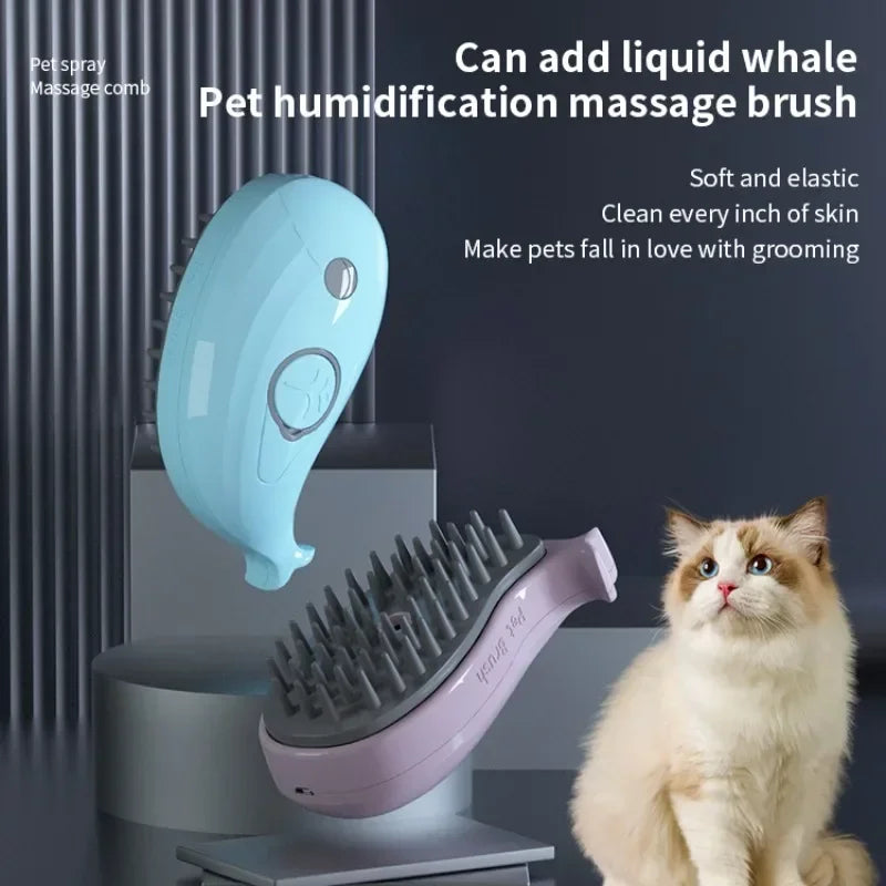 Cat & Dog Grooming Comb 3 in 1 Electric Spray Cat Hair Brushes for Massage Pet Grooming Comb Cat Steam Brush Cute Whale Shape