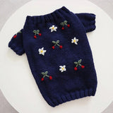 Embroidered Tulips Dog Clothes Pet Knit Sweater Poodle Pullover Puppy Warm Winter Clothes Bichon Christmas Gift